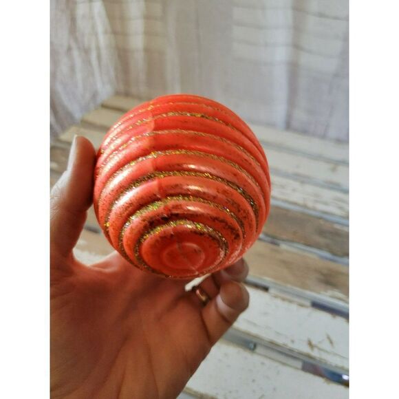 Orange glitter Germany Glass ball ornament Xmas tree - Picture 6 of 7